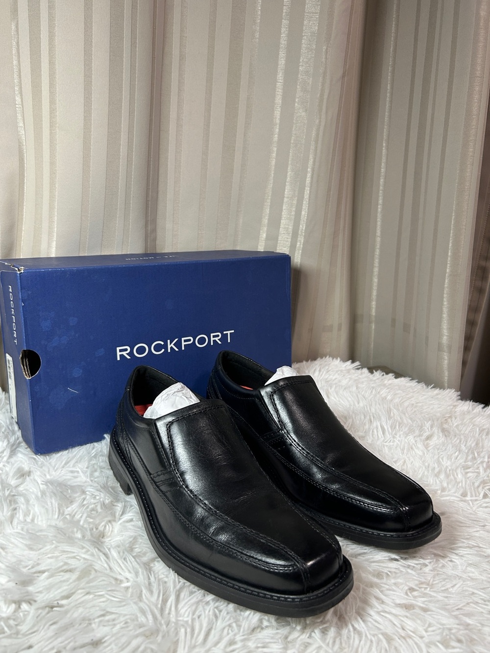 Rockport Black Style Leader 2 Bike Toe Slip-On Leather Shoes